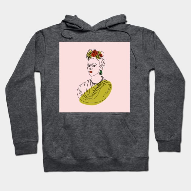 Frida Kahlo vector one line art portrait Hoodie by DanielK